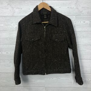 Express Women's Small Wool Blend Zip Front Tweed Jacket Long Sleeve Brown